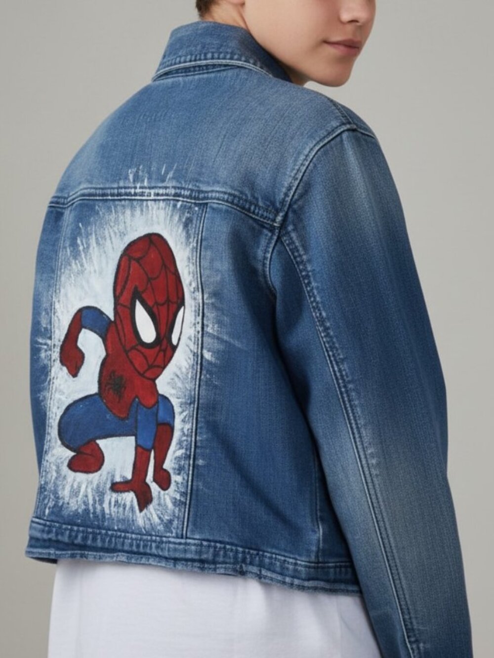 Kids Hand painted Blue Jeans Jacket size XXL